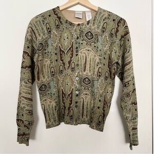 Vintage Emma James Women's Cardigan M Petite Green Paisley Silk Blend NEVER WORN